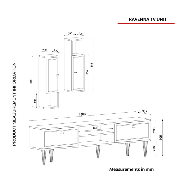 Mueble TV con estante Ravenna dorado blanco negro