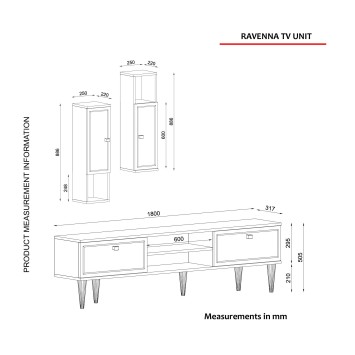 Mueble TV con estante Ravenna dorado blanco negro - 804TRH3055