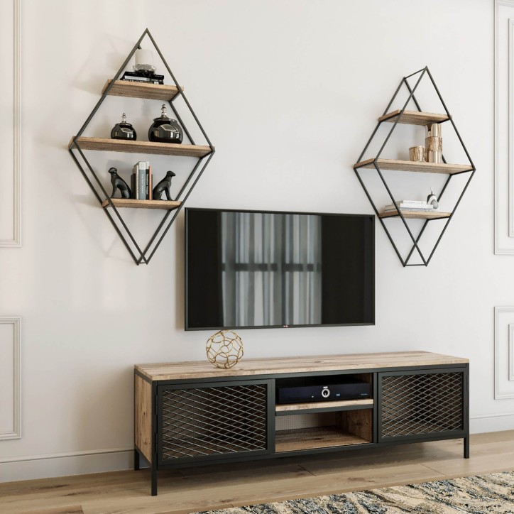 Mueble TV con estante Comets Prizma pino atlántico negro