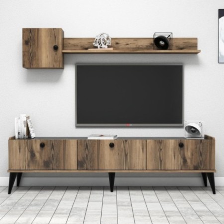 Mueble TV con estante Lidya mármol nogal