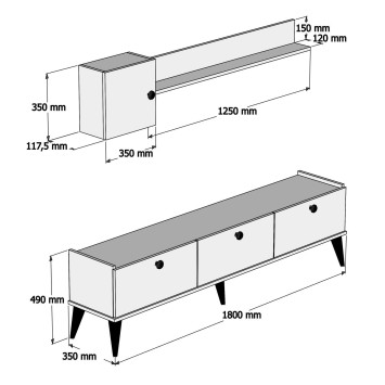 Mueble TV con estante Lidya mármol nogal - 566BMS1148