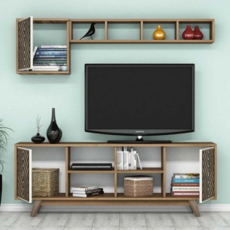 Mueble TV con estante İnci crema nogal