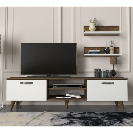 Mueble TV con estante Ayden blanco nogal