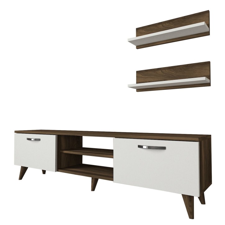 Mueble TV con estante Ayden blanco nogal