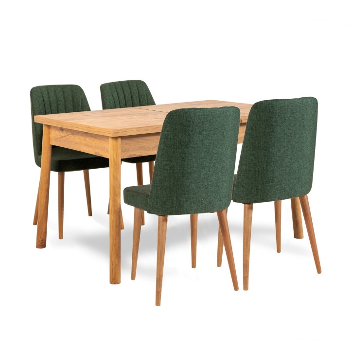 Set mesa comedor extensible y sillas (6 piezas) Santiago pino atlántico verde