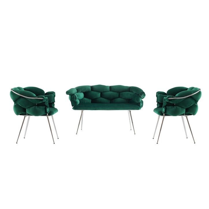 Set sofá y 2 sillones Balon-2118 cromado verde