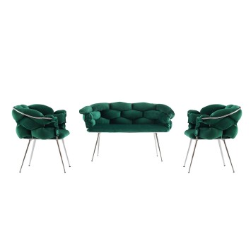 Set sofá y 2 sillones Balon-2118 cromado verde - 974NMB1803