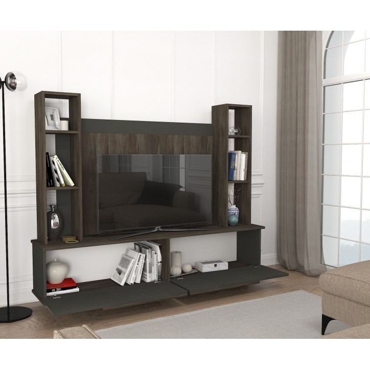 Mueble TV con estante Murano antracita nogal