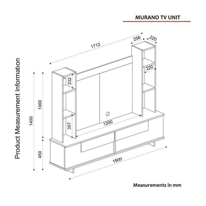 Mueble TV con estante Murano antracita nogal