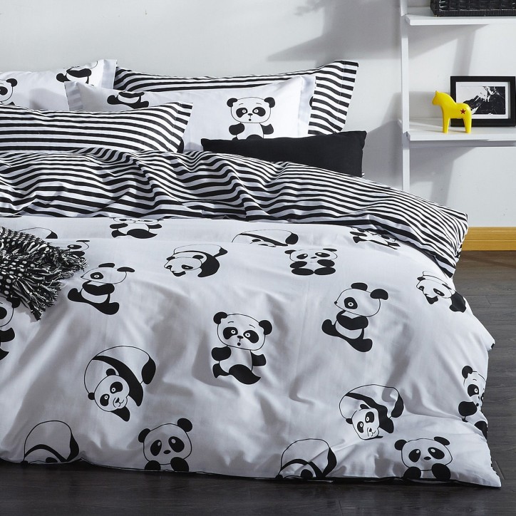 Conjunto funda de edredón doble Panda blanco negro