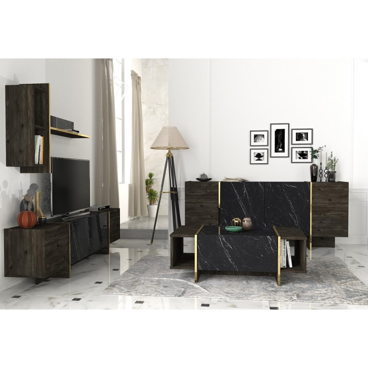 Conjunto de muebles de salón Veyron 2 dorado negro