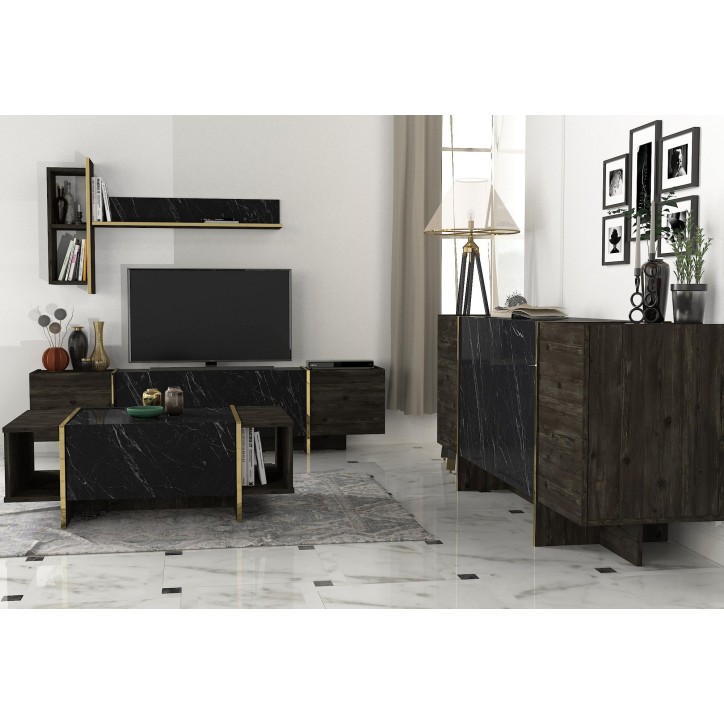 Conjunto de muebles de salón Veyron 2 dorado negro