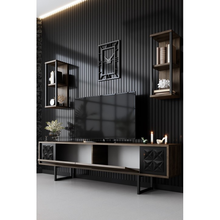 Mueble TV con estante Line negro nogal