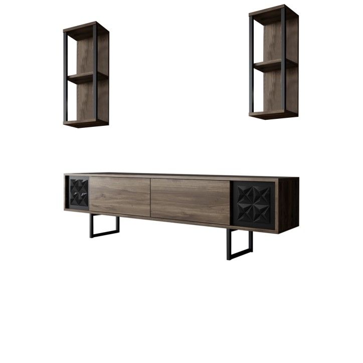 Mueble TV con estante Line negro nogal