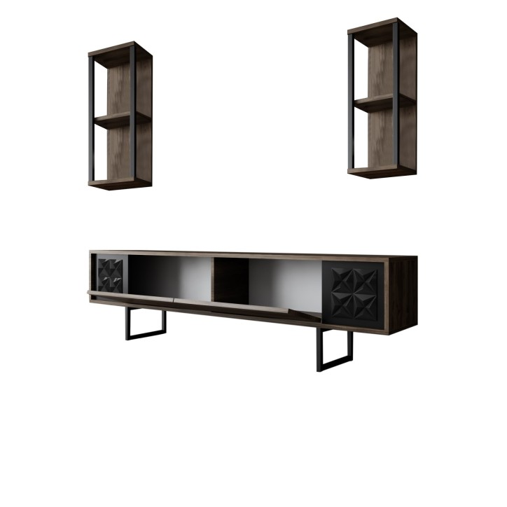 Mueble TV con estante Line negro nogal