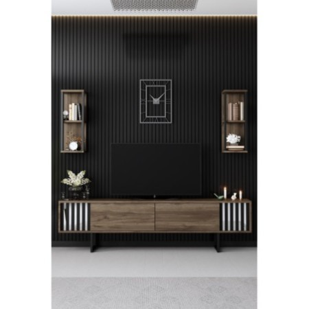 Mueble TV con estante Chrome Line negro nogal