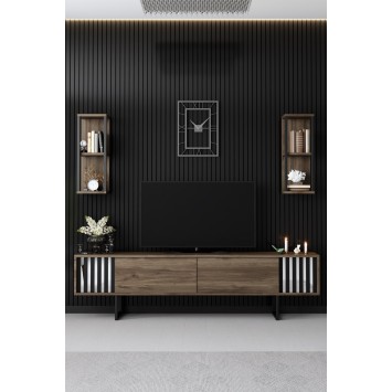 Mueble TV con estante Chrome Line negro nogal - 618BLY1144