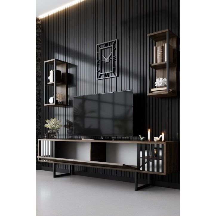 Mueble TV con estante Chrome Line negro nogal