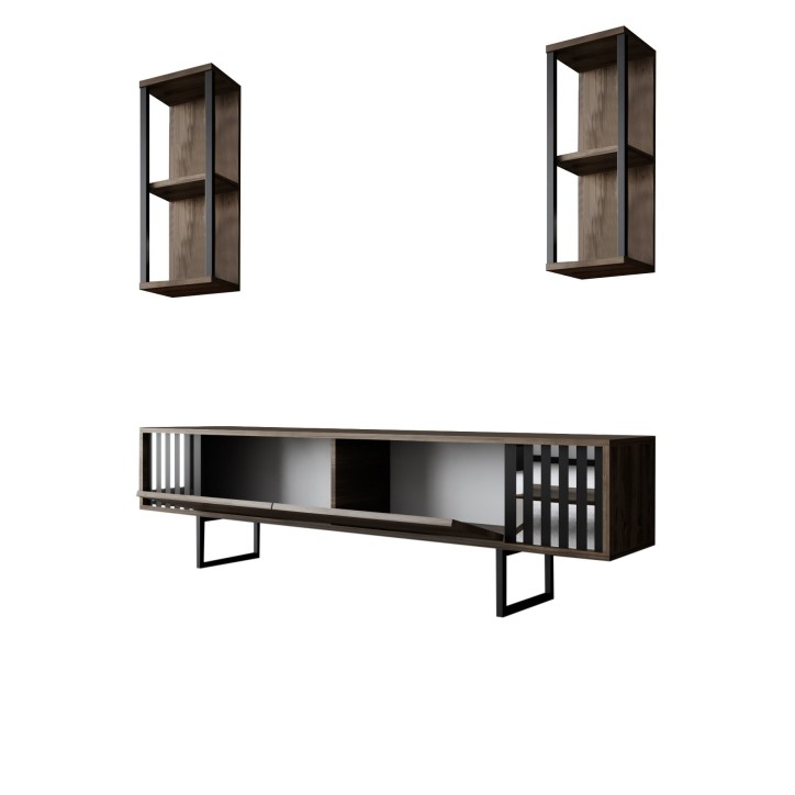 Mueble TV con estante Chrome Line negro nogal