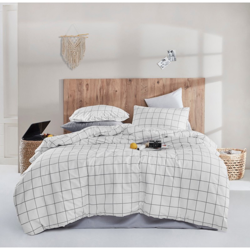 Juego ropa de cama doble Ranforce Piga  gris blanco