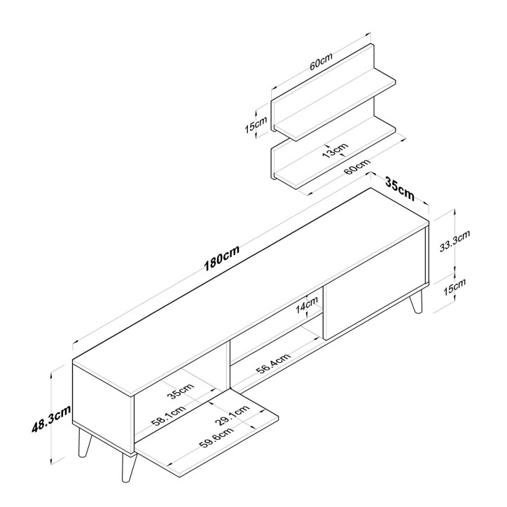 Mueble TV con estante M48 1043 nogal blanco