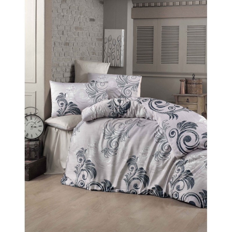 Juego ropa de cama doble Ranforce Ottoman rose polvoriento blanco