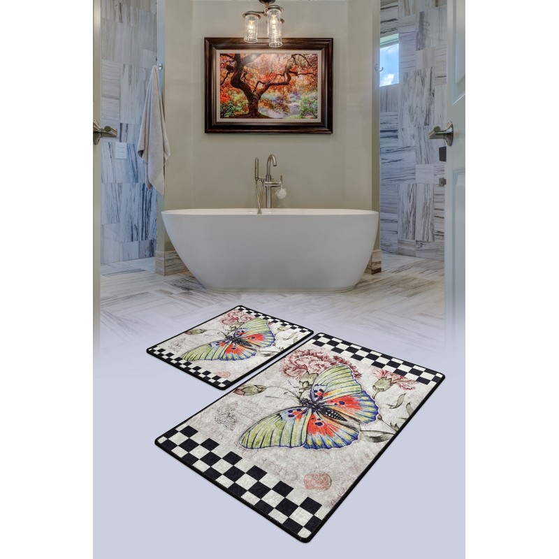 Alfombra de baño Set (2 piezas) Mariposa multicolor