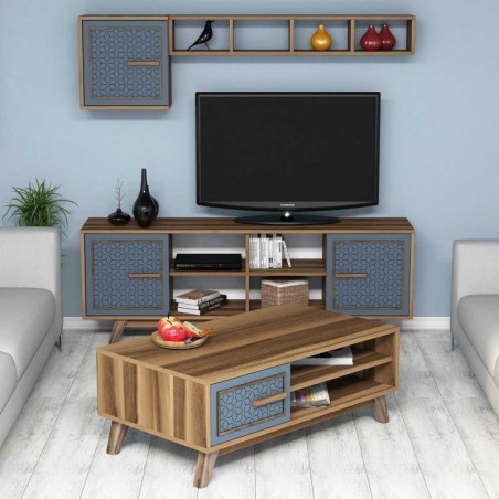 Conjunto de muebles de salón Ayla azul nogal