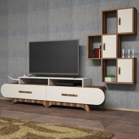 Mueble TV con estante Flora S crema nogal