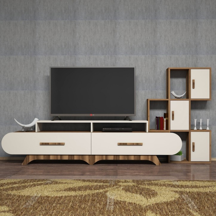 Mueble TV con estante Flora S crema nogal