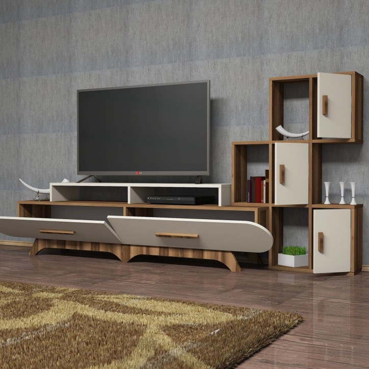 Mueble TV con estante Flora S crema nogal