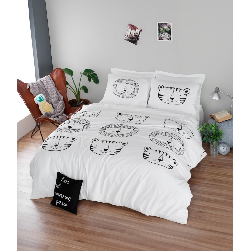 Juego ropa de cama Ranforce King Compari  blanco negro