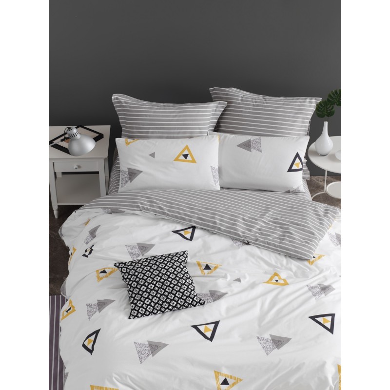 Juego ropa de cama Ranforce King Erois  amarillo gris blanco