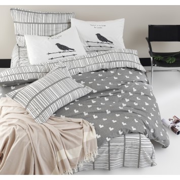 Juego ropa de cama Ranforce King Vektör  negro blanco gris