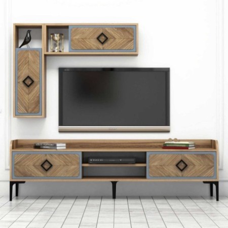 Mueble TV con estante Samba azul nogal