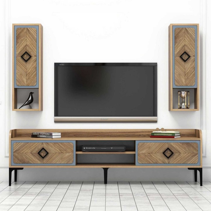 Mueble TV con estante Samba azul nogal