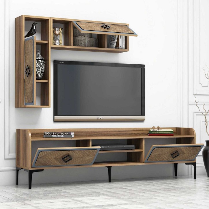 Mueble TV con estante Samba azul nogal