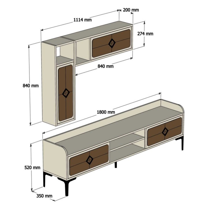 Mueble TV con estante Samba azul nogal