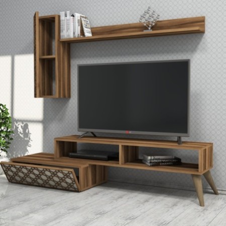 Mueble TV con estante Planet crema nogal