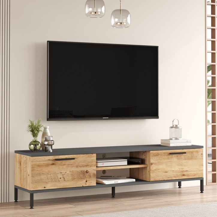 Mueble TV con estante RL1-AA pino atlántico antracita