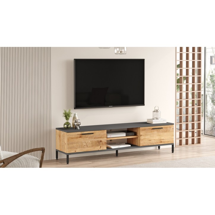 Mueble TV con estante RL1-AA pino atlántico antracita