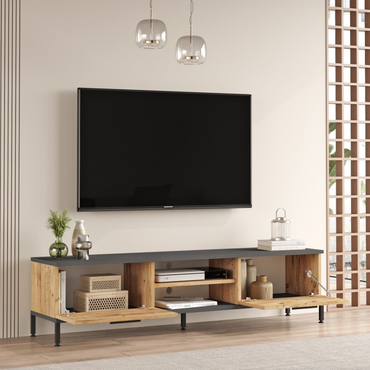 Mueble TV con estante RL1-AA pino atlántico antracita