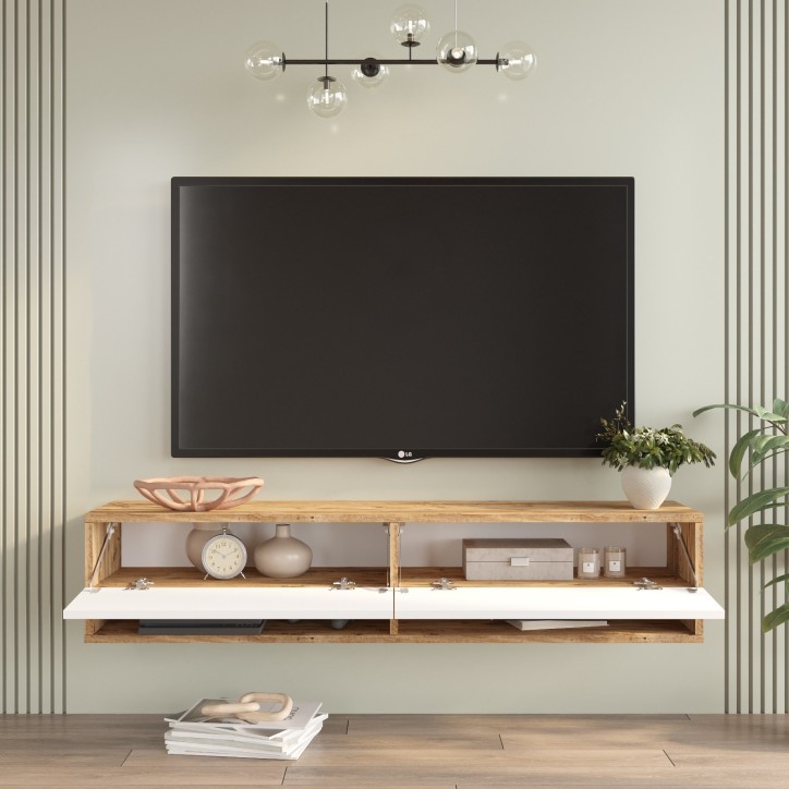 Mueble TV con estante FR11-AW pino atlántico blanco