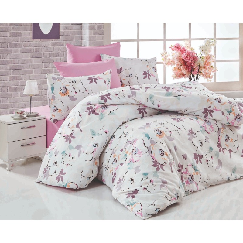 Juego ropa de cama Ranforce King Ela naranja turquesa púrpura rosa blanco