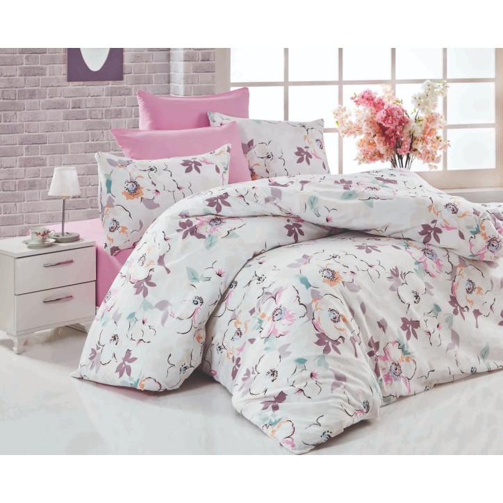 Juego ropa de cama Ranforce King Ela naranja turquesa púrpura rosa blanco