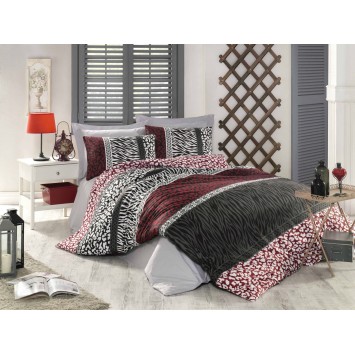 Juego ropa de cama Ranforce King Leopard negro blanco rojo