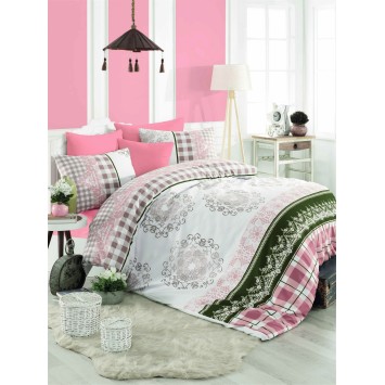 Juego ropa de cama Ranforce King Nazenin  verde blanco rosa