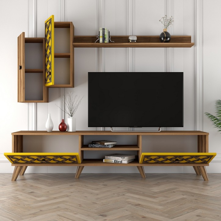 Mueble TV con estante Class S amarillo nogal