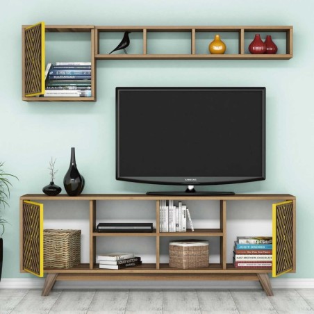 Mueble TV con estante İnci amarillo nogal