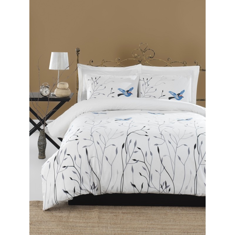 Juego ropa de cama doble Ranforce Fidella  gris azul blanco